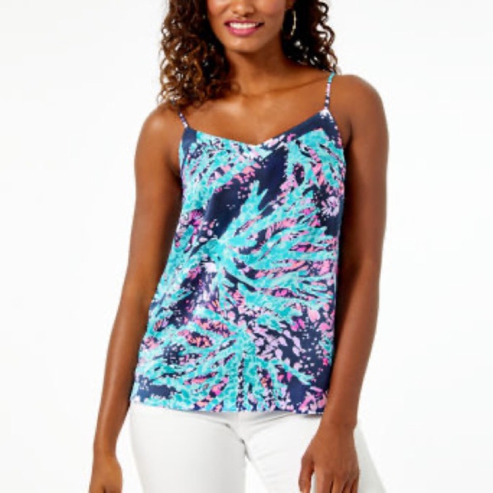 Lilly Pulitzer MARGAERY CAMI High Tide Navy Coral size small worn once